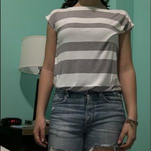 grey and white block striped shirt